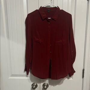 Ann Taylor Burgundy Button-Down Shirt